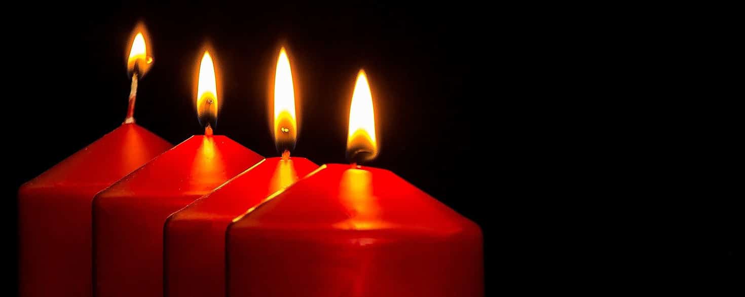 Four pillar candles lit for Advent