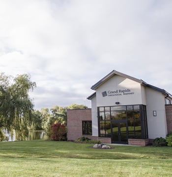 Grand Rapids Theological Seminary academic building and faculty offices located next to the pond on the campus of Cornerstone University