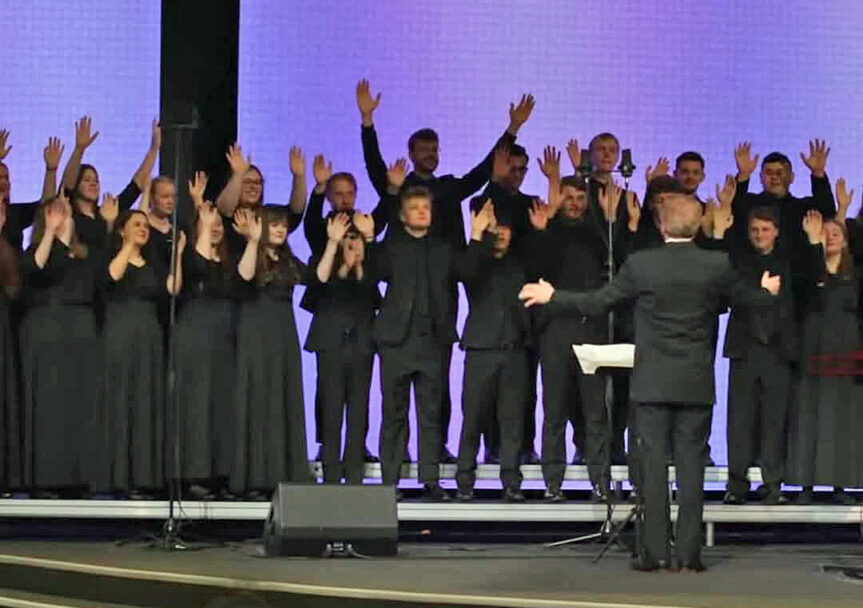University chorale performing in the UK